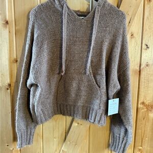 Woven Heart Cozy Brown Knit Hoodie, size medium